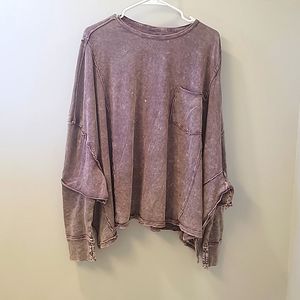 Free People, Medium, Oversized, Long Sleeve, Acid Wash Shirt